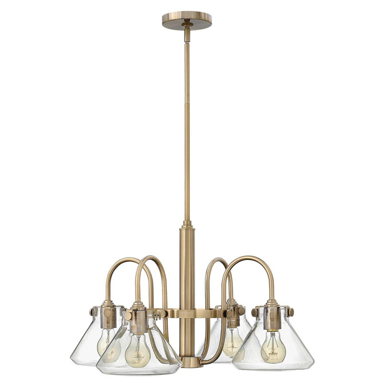 Lustre en verre transparent Congress 4 lumières - Caramel brossé
