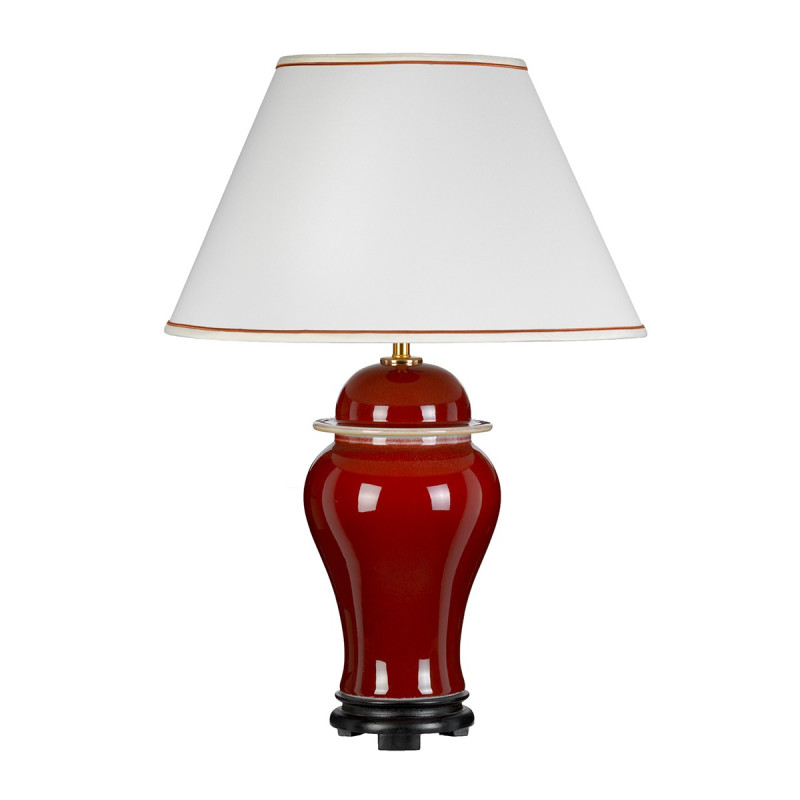 Lampe de table jarre de temple avec abat-jour Grand empire Oxblood 1 lumière