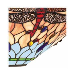 Dragonfly  Semi-Flush - Antique Brass Metal & Stained Glass