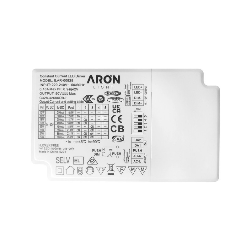 Driver Dalle LED 9,1-46W Dimmable 0-10V Multi courant 650-1100mA